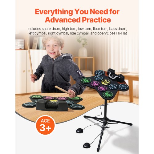 Electric Drum Set 9 Pads Rollup Drum Practice Pad Electronic Drumset
