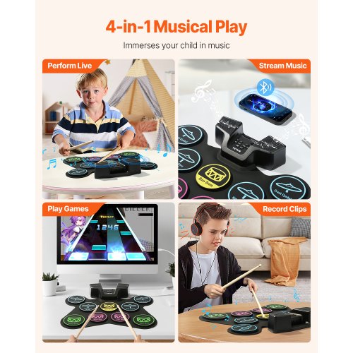 Electric Drum Set 9 Pads Rollup Drum Practice Pad Electronic Drumset