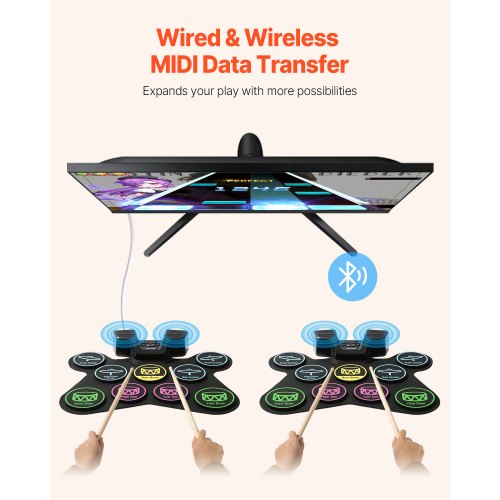 Electric Drum Set 9 Pads Rollup Drum Practice Pad Electronic Drumset