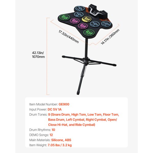 Electric Drum Set 9 Pads Rollup Drum Practice Pad Electronic Drumset