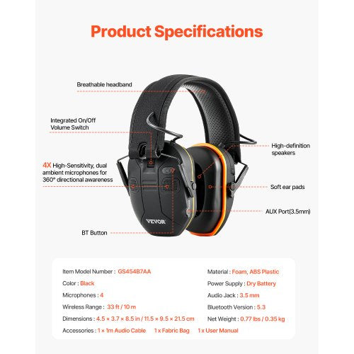 Safety Earmuffs Electronic Ear Muffs with 53 Bluetooth Technology and Sound