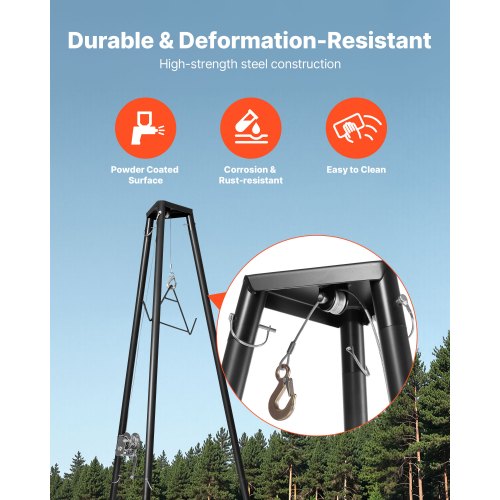 Tripod Deer Hoist 500 lbs Load Capacity Hunting Game Hoist Winch Lift