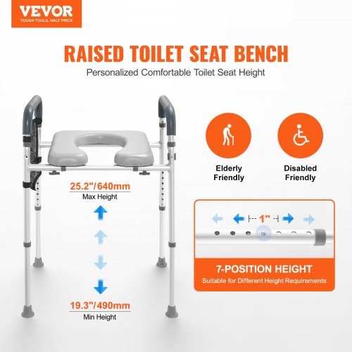 Raised Toilet Seat 7Position Height Adjustment 193 – 252 350lbs