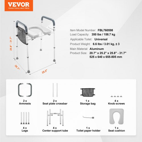Raised Toilet Seat 7Position Height Adjustment 193 – 252 350lbs