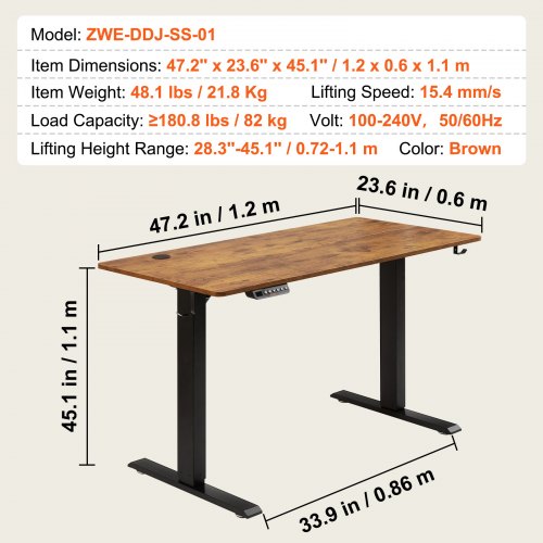 Height Adjustable Desk 472 x 23.6 in 3Key Modes Electric Standing Desk