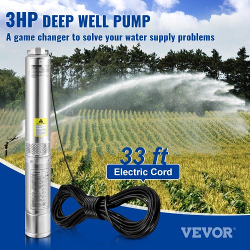 Deep Well Submersible Pump 3HP2200W 230V60Hz 37GPM Flow 640 ft Head