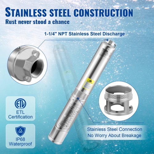 Deep Well Submersible Pump 3HP2200W 230V60Hz 37GPM Flow 640 ft Head
