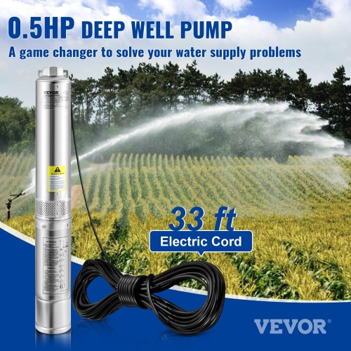 Deep Well Submersible Pump 05HP 230V60Hz 28gpm 167ft Head with 33ft