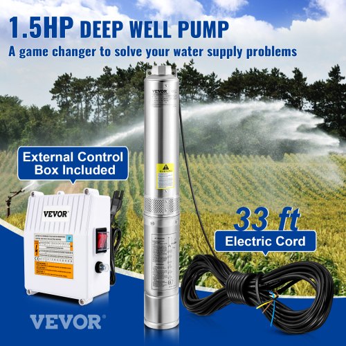Deep Well Submersible Pump 15HP 115V60Hz 37gpm 276ft Head with 33ft