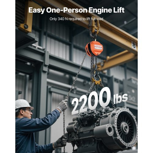 Hand Chain Hoist 1 Ton 2200 lbs Capacity Manual Chain Block with Upgrade 1
