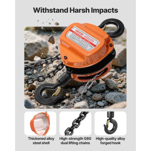 Hand Chain Hoist 1 Ton 2200 lbs Capacity Manual Chain Block with Upgrade 1