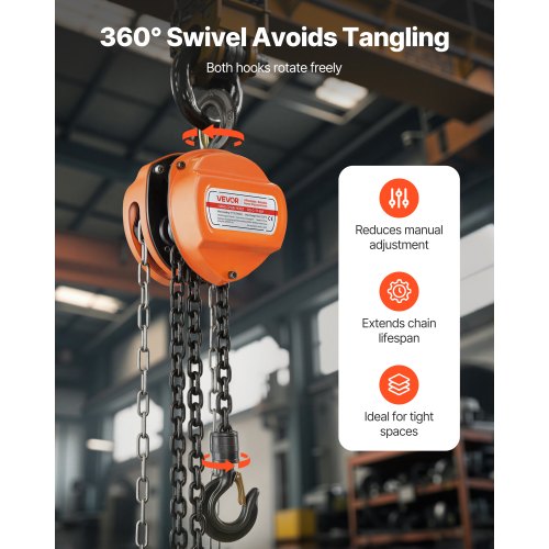 Hand Chain Hoist 1 Ton 2200 lbs Capacity Manual Chain Block with Upgrade 1