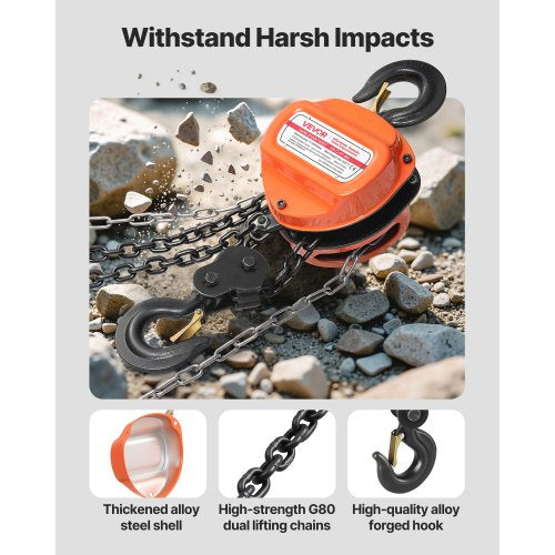 Hand Chain Hoist 2 Ton 4400 lbs Capacity Manual Chain Block with Upgrade 1