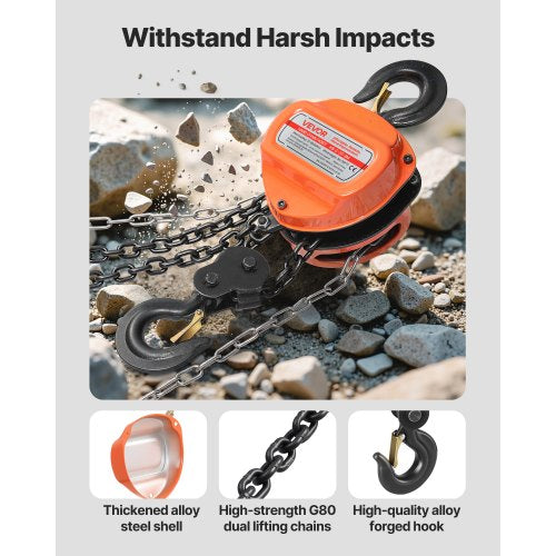 Hand Chain Hoist 3 Ton 6600 lbs Capacity Manual Chain Block with Upgrade