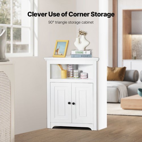 32 Corner Storage Cabinet 3 Tiers Small Storage Cabinet with 2 Wooden