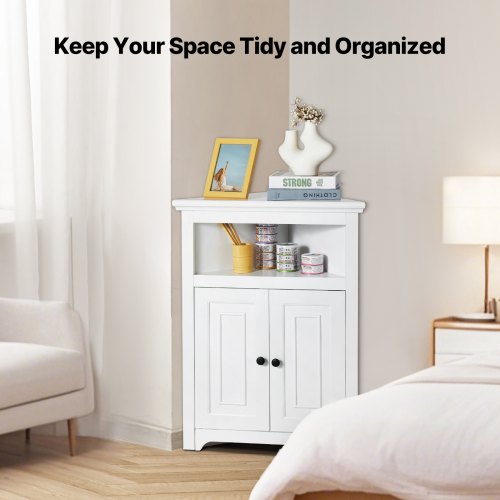 32 Corner Storage Cabinet 3 Tiers Small Storage Cabinet with 2 Wooden