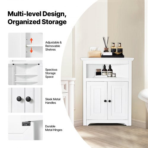 32 Corner Storage Cabinet 3 Tiers Small Storage Cabinet with 2 Wooden