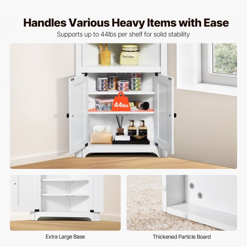 32 Corner Storage Cabinet 3 Tiers Small Storage Cabinet with 2 Wooden