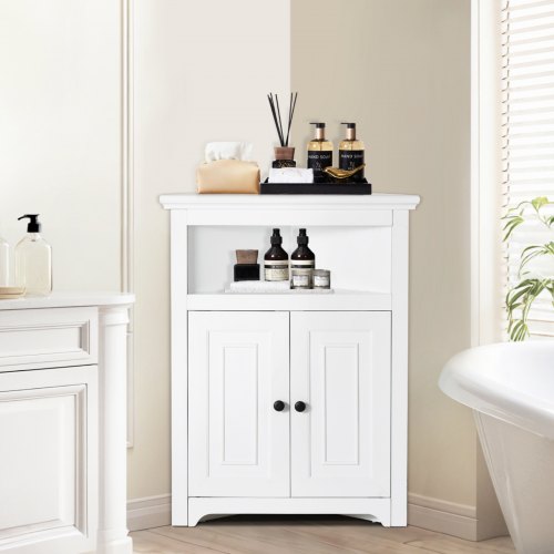 32 Corner Storage Cabinet 3 Tiers Small Storage Cabinet with 2 Wooden