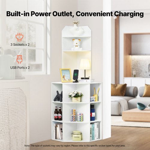 64 Tall Corner Storage Cabinet 6 Tiers Wooden Storage Cabinet with USB