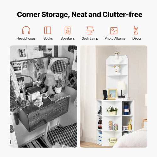 64 Tall Corner Storage Cabinet 6 Tiers Wooden Storage Cabinet with USB