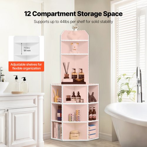 64 Tall Corner Storage Cabinet 6 Tiers Wooden Storage Cabinet with USB