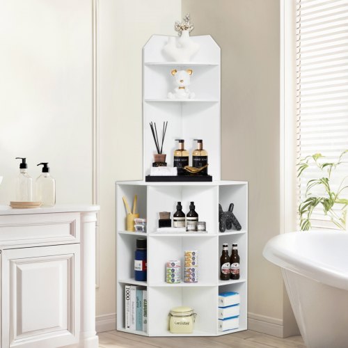 64 Tall Corner Storage Cabinet 6 Tiers Wooden Storage Cabinet with USB