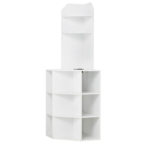 64 Tall Corner Storage Cabinet 6 Tiers Wooden Storage Cabinet with USB