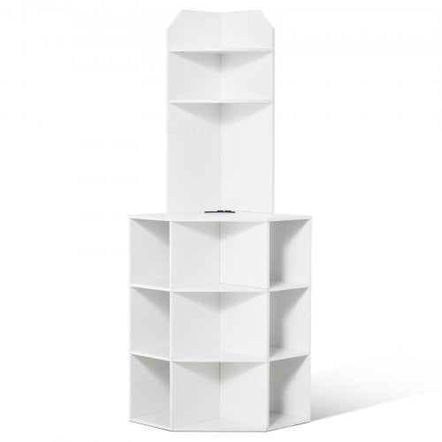 64 Tall Corner Storage Cabinet 6 Tiers Wooden Storage Cabinet with USB