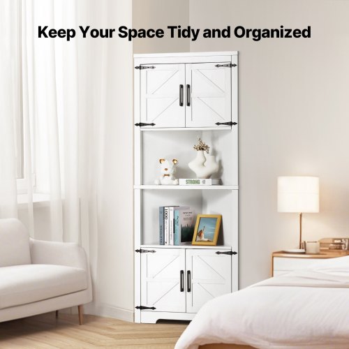 68 Tall Corner Storage Cabinet 6 Tiers Farmhouse Storage Cabinet with 4