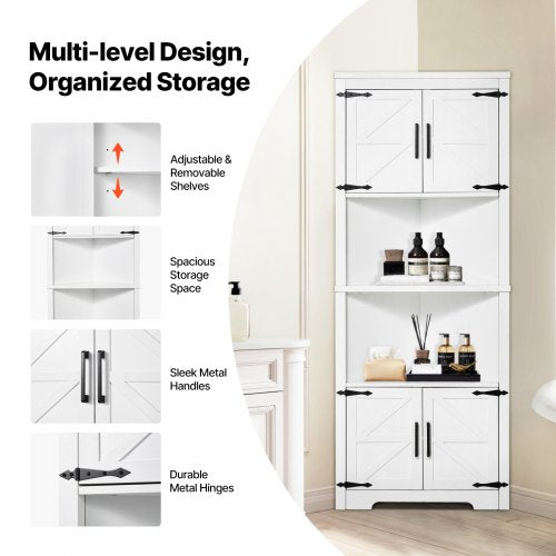 68 Tall Corner Storage Cabinet 6 Tiers Farmhouse Storage Cabinet with 4