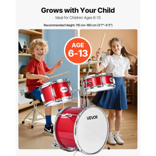 Kids Drum Set 3Piece 14 in Junior Drum Sets Beginner Drums Set with Adjustable