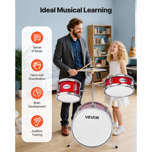 Kids Drum Set 3Piece 14 in Junior Drum Sets Beginner Drums Set with Adjustable