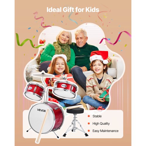 Kids Drum Set 3Piece 14 in Junior Drum Sets Beginner Drums Set with Adjustable