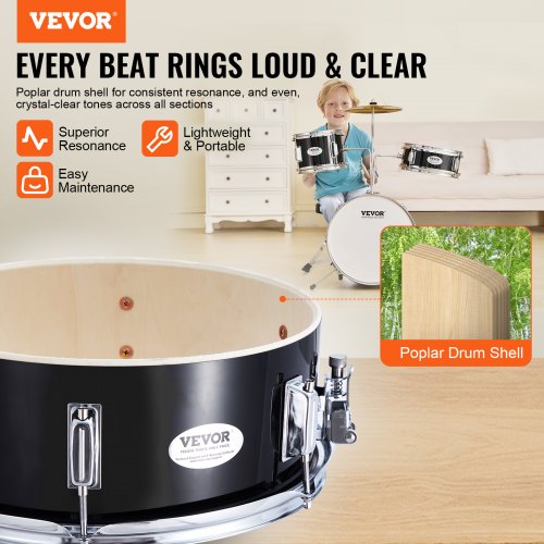Kids Drum Set 3Piece 14 in Beginner Drum Set with Adjustable Throne