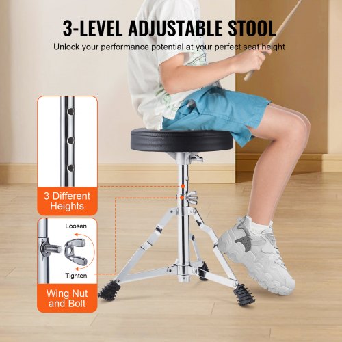 Kids Drum Set 3Piece 14 in Beginner Drum Set with Adjustable Throne