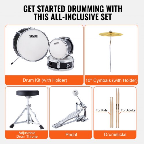 Kids Drum Set 3Piece 14 in Beginner Drum Set with Adjustable Throne