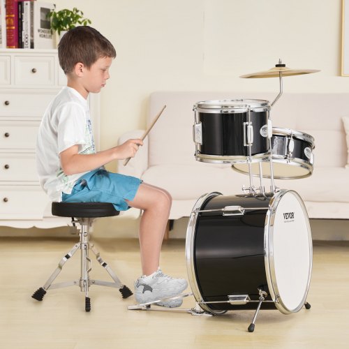Kids Drum Set 3Piece 14 in Beginner Drum Set with Adjustable Throne