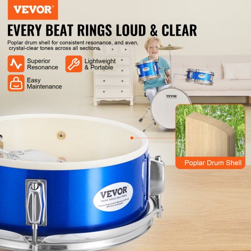 Kids Drum Set 3Piece 14 in Beginner Drum Set with Adjustable Throne