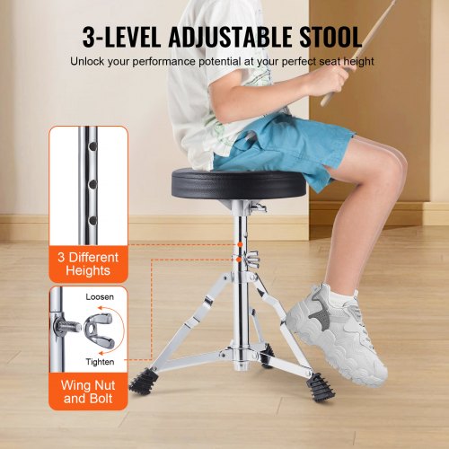 Kids Drum Set 3Piece 14 in Beginner Drum Set with Adjustable Throne