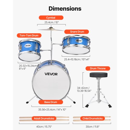 Kids Drum Set 3Piece 14 in Junior Drum Sets Beginner Drums Set with Adjustable 1