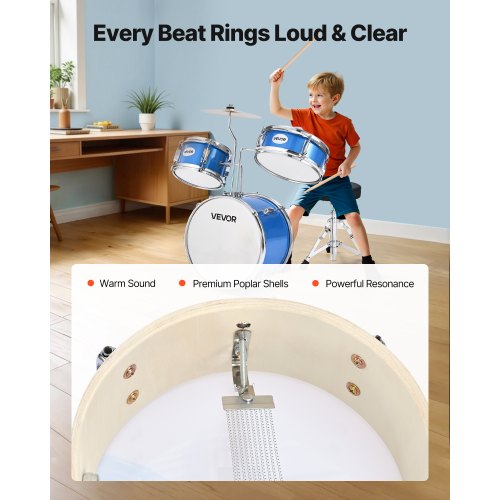 Kids Drum Set 3Piece 14 in Junior Drum Sets Beginner Drums Set with Adjustable 1