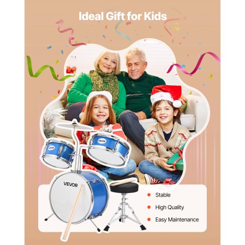 Kids Drum Set 3Piece 14 in Junior Drum Sets Beginner Drums Set with Adjustable 1