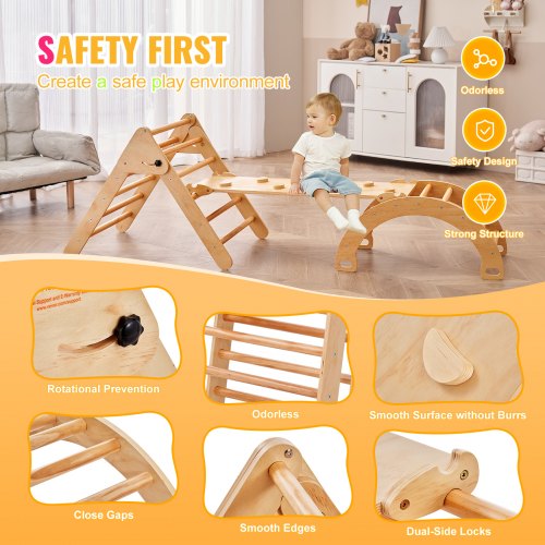 Pikler Triangle Set 5 in 1 Toddler Climbing Toys Indoor Playground Ramp