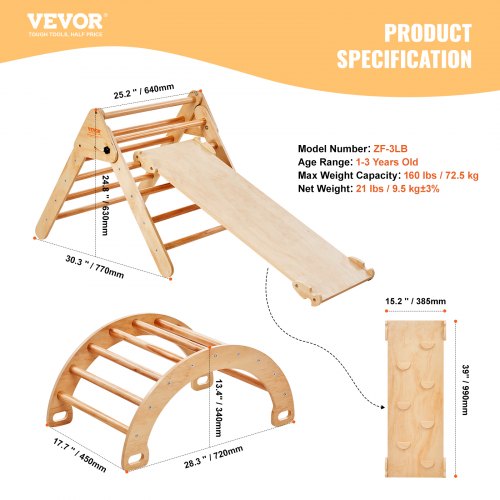 Pikler Triangle Set 5 in 1 Toddler Climbing Toys Indoor Playground Ramp