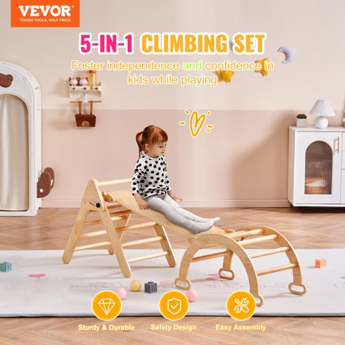 Pikler Triangle Set 5 in 1 Toddler Climbing Toys Indoor Playground Ramp