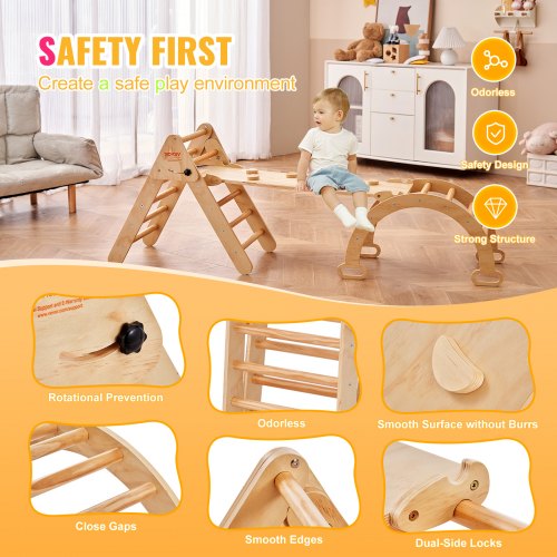 Pikler Triangle Set 5 in 1 Toddler Climbing Toys Indoor Playground Ramp