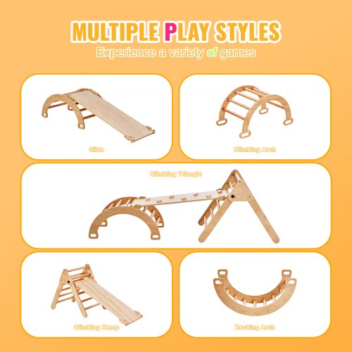 Pikler Triangle Set 5 in 1 Toddler Climbing Toys Indoor Playground Ramp