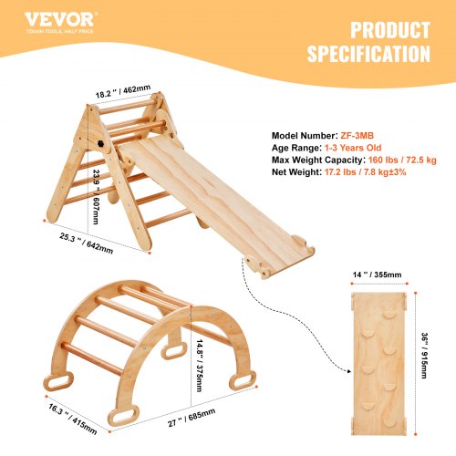 Pikler Triangle Set 5 in 1 Toddler Climbing Toys Indoor Playground Ramp