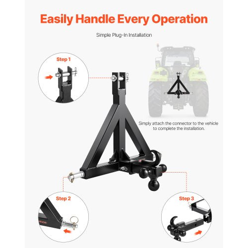 3 Point Trailer Hitch 2 in Receiver 3pt Quick Hitch Attachment with 3